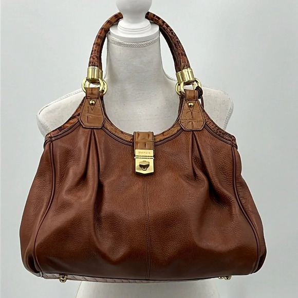 Brahmin Elisa Pebbled Leather & Croc Embossed Bag - Picture 1 of 14